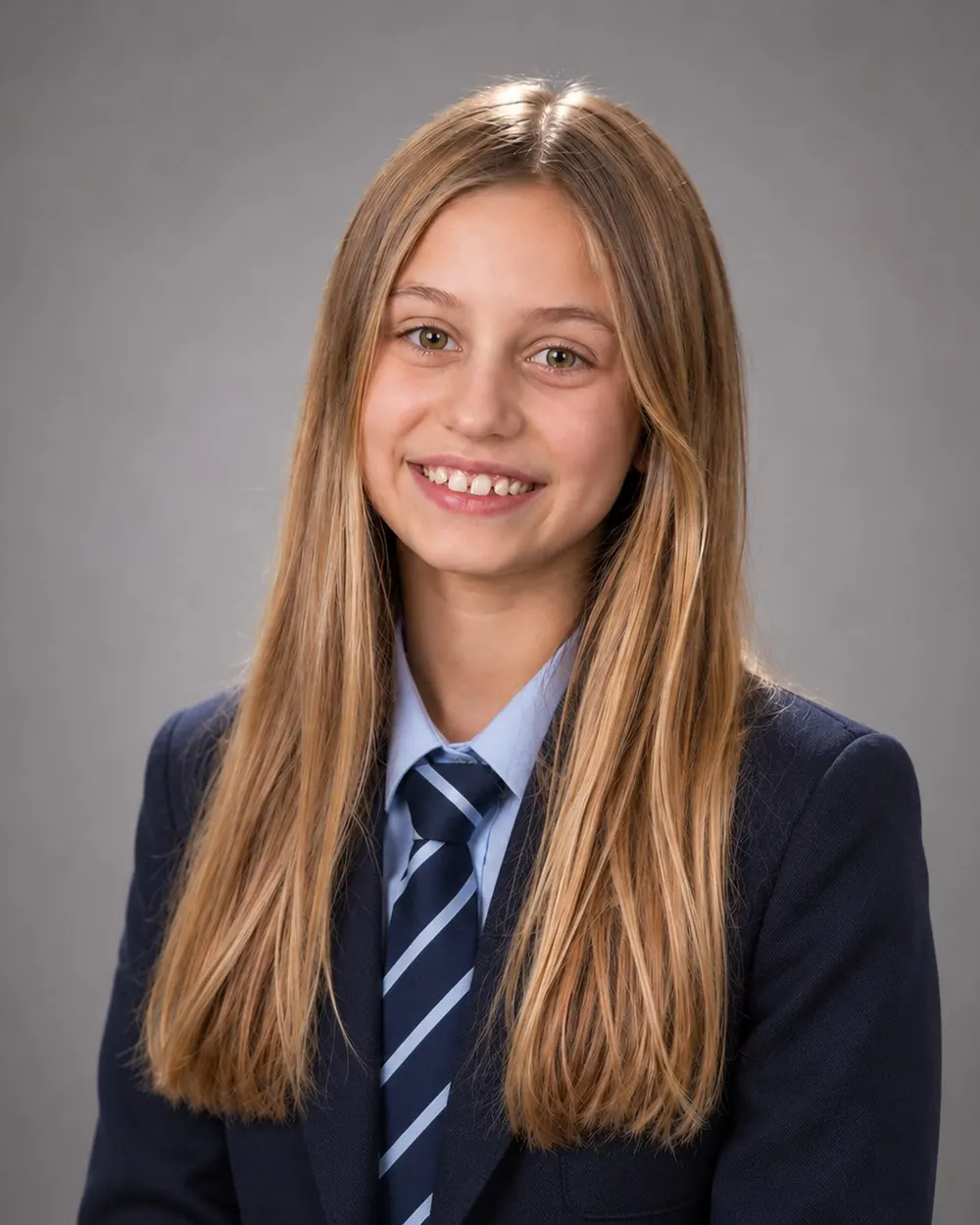 Alumna de colegio con uniforme, retrato de estudio