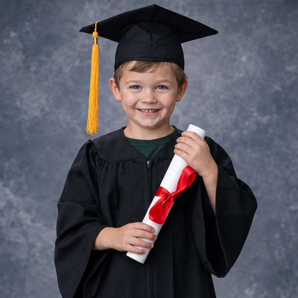 Niño con toga y birrete en su graduación