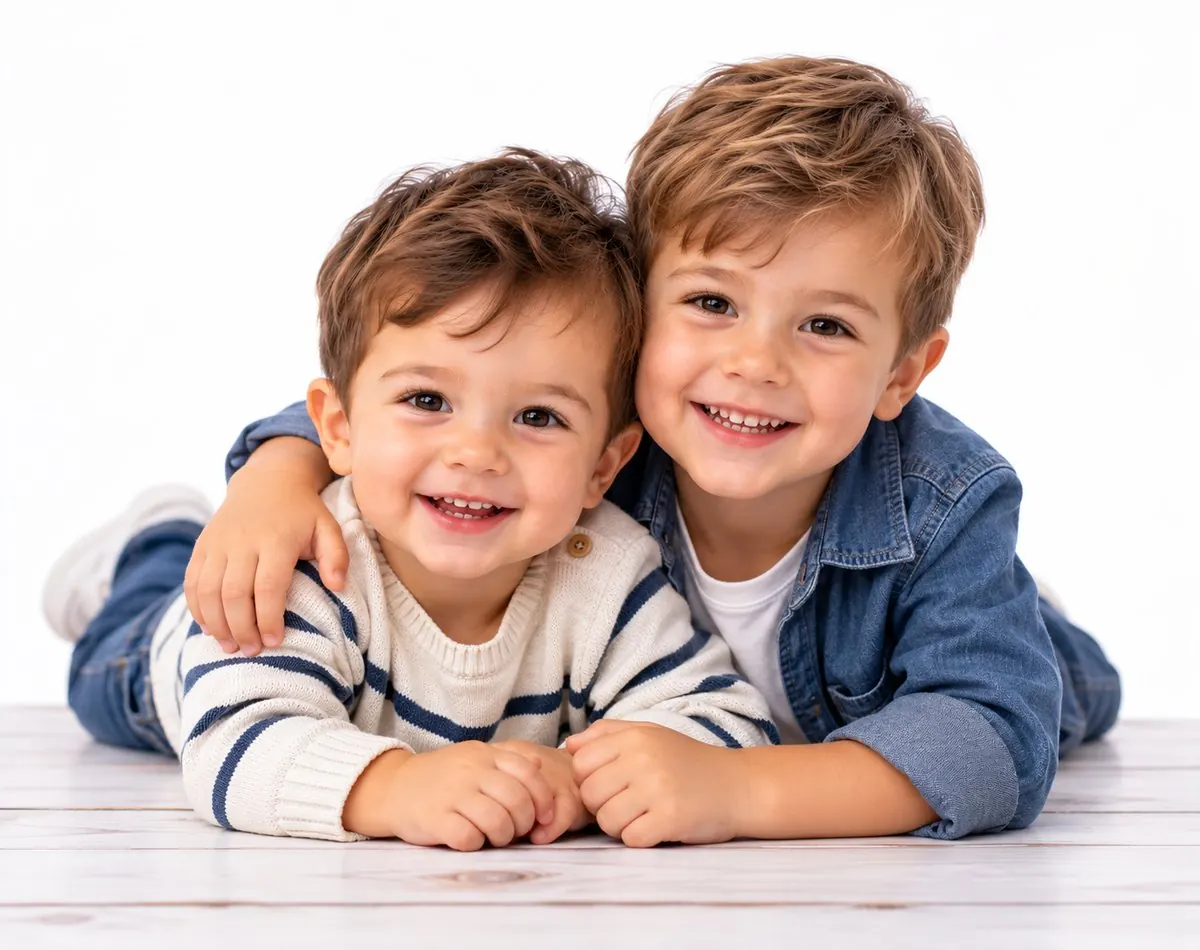 Hermanos fotografiados juntos en el estudio